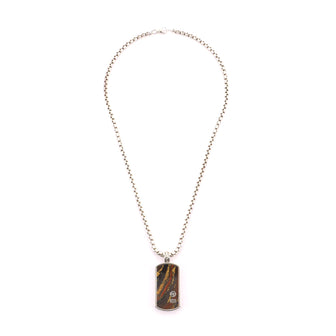 David Yurman Exotic Stone Dog Tag Necklace Sterling Silver and Tiger Iron Slice