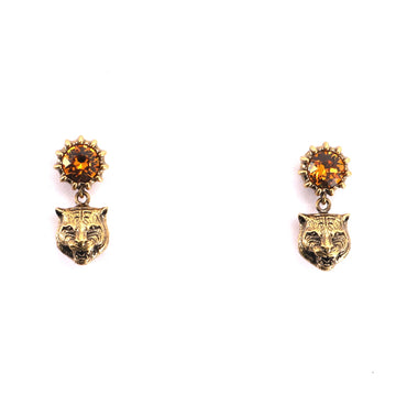 Gucci Feline Head Drop Earrings Metal with Crystal