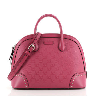 Gucci Dome Satchel Studded GG Embossed Leather Medium
