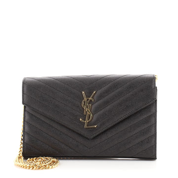 Saint Laurent Classic Monogram Wallet on Chain Matelasse Chevron Leather Medium