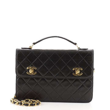 Chanel Vintage Double CC Turnlock Briefcase Bag Quilted Lambskin Small