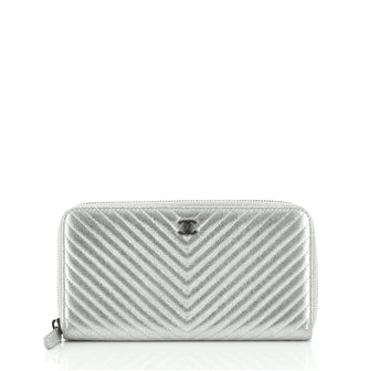 Chanel Zip Around Wallet Chevron Aged Calfskin Long