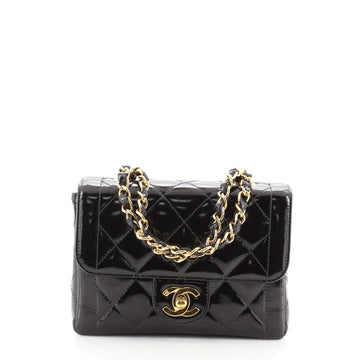 Chanel Vintage Double Chain Handle CC Flap Bag Quilted Patent Mini