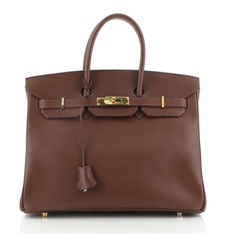 Hermes Birkin Handbag Brown Ardennes with Gold Hardware 35