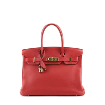 Hermes Birkin Handbag Red Clemence with Gold Hardware 30