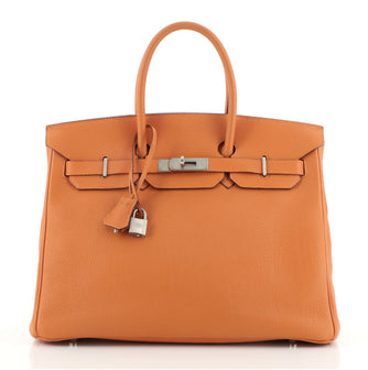 Hermes Birkin Handbag Orange Togo with Brushed Palladium Hardware 35