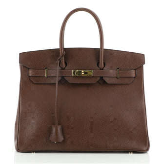 Hermes Birkin Handbag Brown Ardennes with Gold Hardware 35