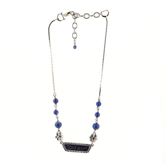 Christian Dior Vintage Logo Plate Choker Necklace Metal with Beads