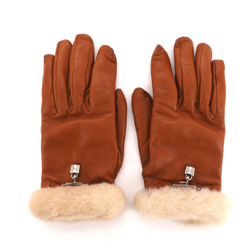 Hermes Princess Gloves Lambskin with Fur and Metal