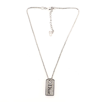 Christian Dior Vintage Logo Dog Tag Necklace Metal and Rhinestones