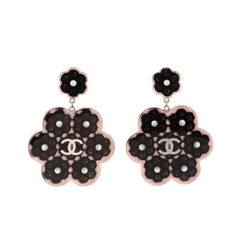 Chanel CC Camellia Dangle Earrings Resin and Lace