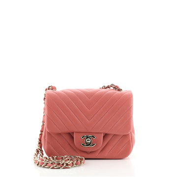 Chanel Square Classic Single Flap Bag Chevron Lambskin Mini