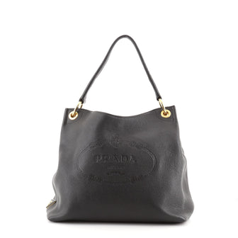 Prada Embossed Logo Hobo Vitello Daino Medium