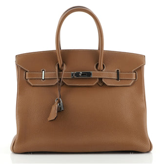 Hermes Birkin Handbag Brown Togo with Ruthenium Hardware 35