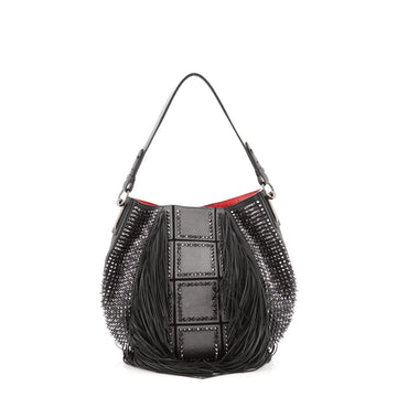 Christian Louboutin Lucky L Fringe Hobo Studded Leather
