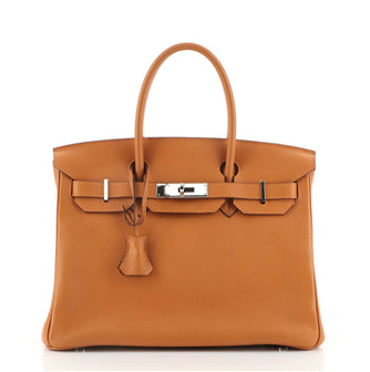 Hermes Birkin Handbag Orange Clemence with Palladium Hardware 30