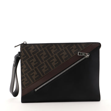 Fendi Front Zip Pouch Zucca Canvas and Leather