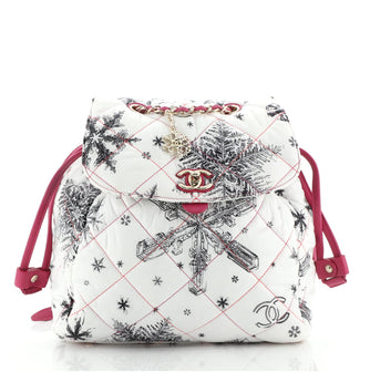 Chanel CC Flap Backpack Quilted Printed Nylon Small