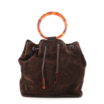 Chanel Vintage CC Resin Handle Drawstring Bucket Bag Suede Medium
