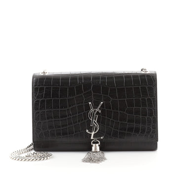 Saint Laurent Classic Monogram Tassel Crossbody Bag Crocodile Embossed Leather Medium