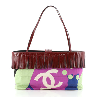 Chanel Vintage Fringe CC Tote Quilted Printed Canvas Medium