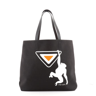 Prada Logo Tote Printed Canvas Large