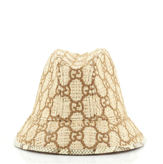 Gucci Bucket Hat Woven Raffia with Snakeskin Detail
