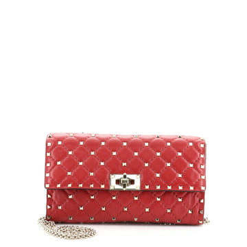 Valentino Rockstud Spike Wallet on Chain Quilted Leather Small