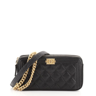 Chanel Boy Double Zip Clutch with Chain Quilted Caviar