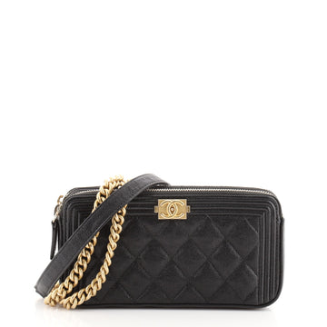 Chanel Boy Double Zip Clutch with Chain Quilted Caviar