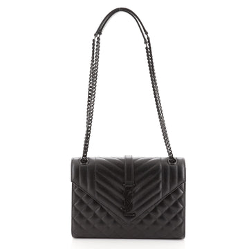 Saint Laurent Classic Monogram Envelope Satchel Quilted Leather Medium