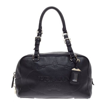 Prada Embossed Logo Bowler Leather