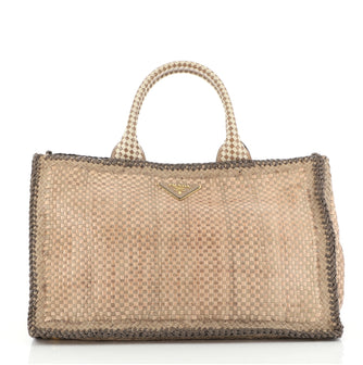 Prada Open Tote Madras Woven Leather Large