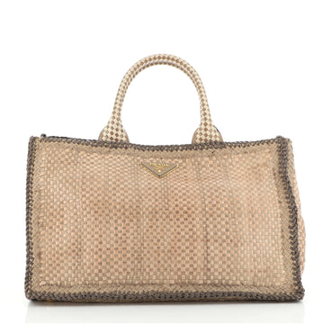 Prada Open Tote Madras Woven Leather Large