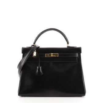 Hermes Kelly Handbag Black Box Calf with Gold Hardware 32