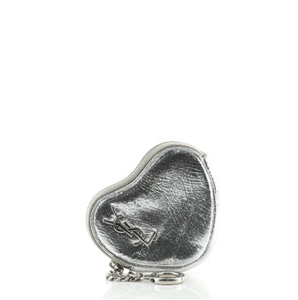 Saint Laurent Monogram Heart Key Pouch Metallic Leather