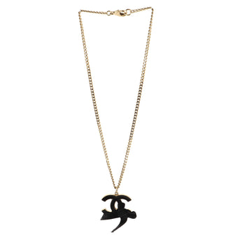 Chanel CC Ribbon Pendant Necklace Metal with Enamel and Velvet