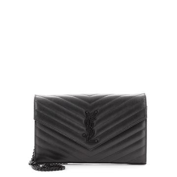 Saint Laurent Classic Monogram Wallet on Chain Matelasse Chevron Leather Medium