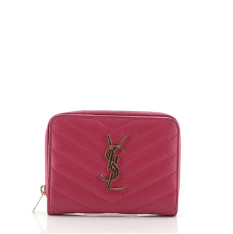Saint Laurent Classic Monogram Zip Around Wallet Matelasse Chevron Leather Compact