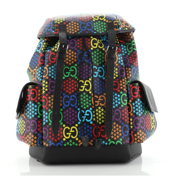 Gucci Double Pocket Belt Backpack Psychedelic Print GG Coated Canvas	 Medium