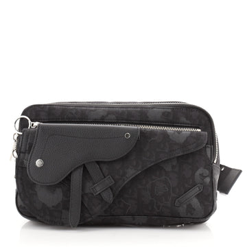 Christian Dior Saddle Sling Bag Leopard Printed Oblique Canvas with Leather