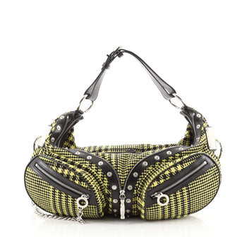 Versace Biker Bag Houndstooth Canvas with Studded Leather Large