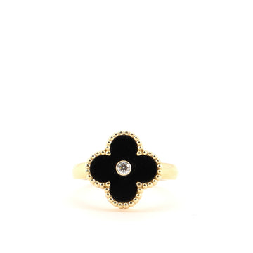 Van Cleef & Arpels Vintage Alhambra Ring 18K Yellow Gold and Onyx with Diamond