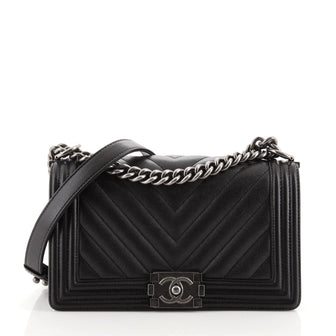 Chanel Boy Flap Bag Chevron Caviar Old Medium