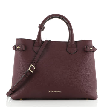 Burberry Banner Tote Leather and House Check Canvas Medium