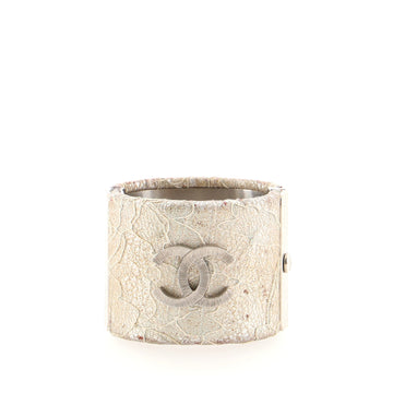 Chanel Giant CC Cuff Bracelet Lace over Leather with Metal