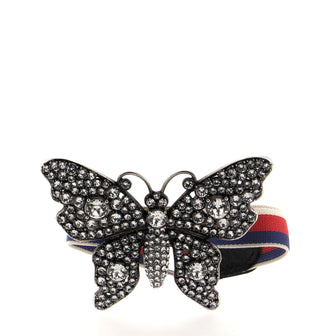 Gucci Butterfly Web Bracelet Crystal Embellished Metal with Elastic