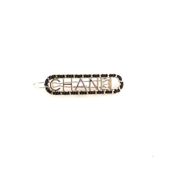 Chanel Woven Chain Logo Hair Clip Metal and Leather