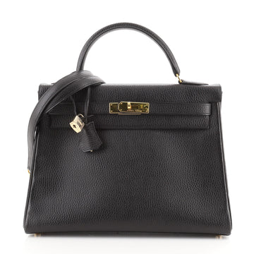 Hermes Kelly Handbag Black Ardennes with Gold Hardware 32