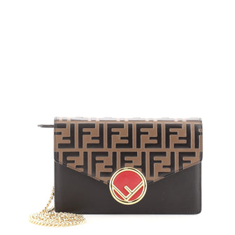 Fendi Kan I F Wallet On Chain Zucca Embossed Leather
